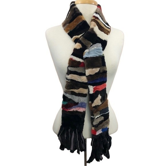 Starlight Beaver Fur Patchwork Fringe Long Scarf - Picture 1 of 11